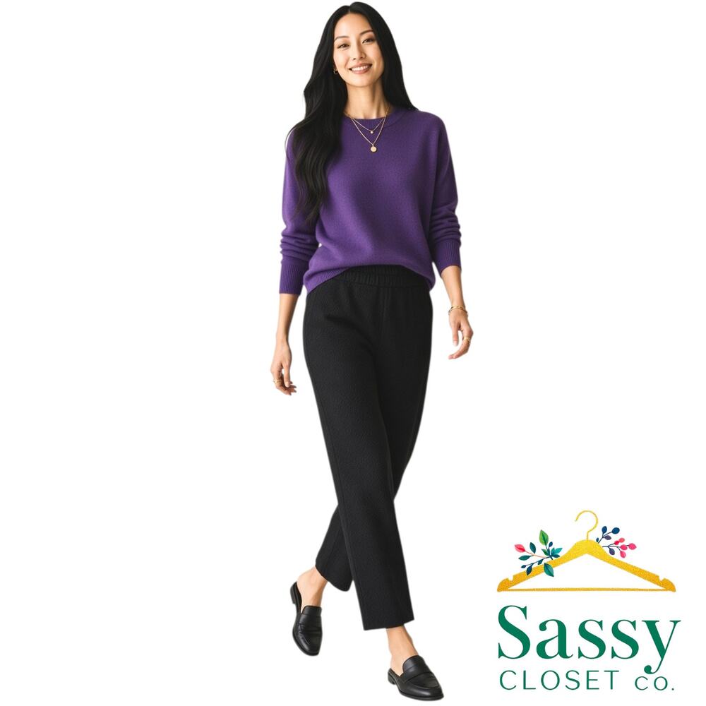 Eileen Fisher Pants M Black Washable Stretch Crepe Pull On Crop Straight Leg